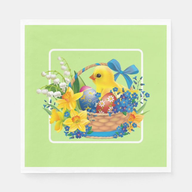 Servilleta De Papel Chica de Pascua en una cesta de flores Fiesta (Anverso)