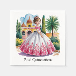 Servilleta De Papel Chica de Quinceañera en traje rosa y blanco