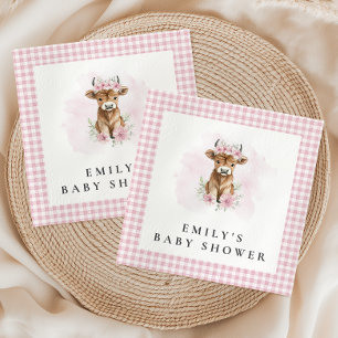 Servilleta De Papel Chica de Shower de Bebé Vaca Highland con Acuarela