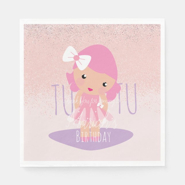 Servilleta De Papel Chica de tutú minimal cumpleaños dibujos animados  (Anverso)