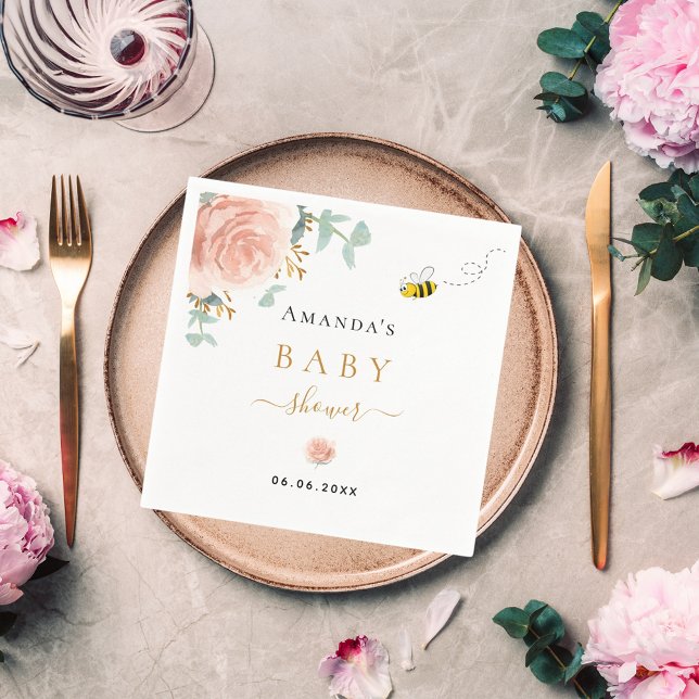 Servilleta De Papel chica de vegetación floral rosa de abeja de burbuj (Subido por el creador)