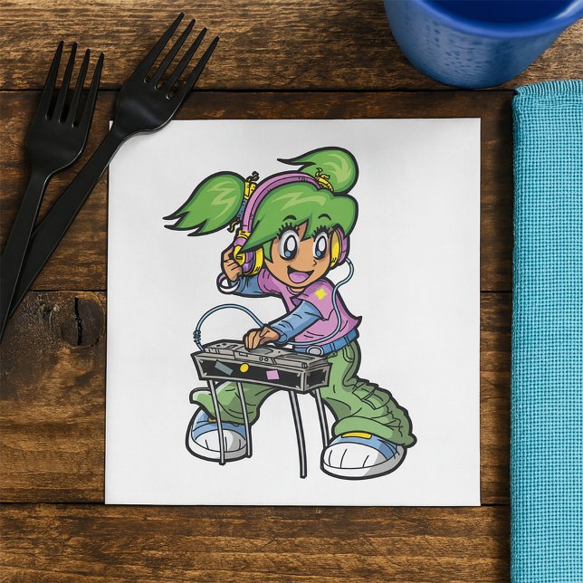 Servilleta De Papel CHICA DJ con cabello verde y audífonos (Subido por el creador)