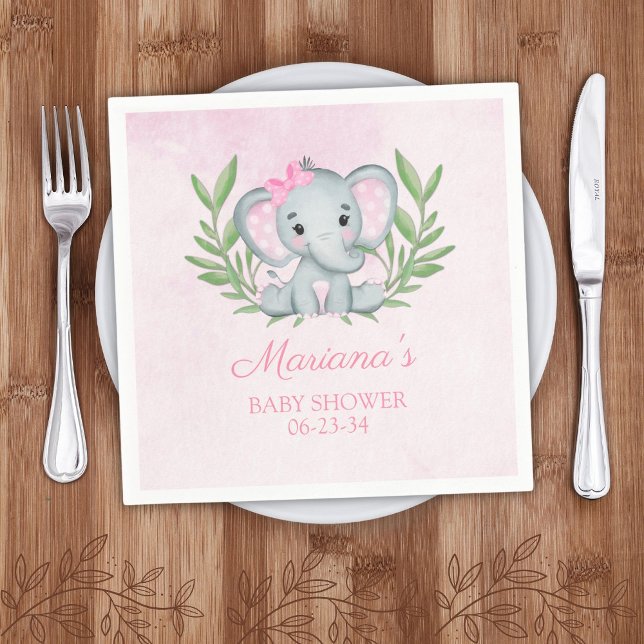 Servilleta De Papel Chica Elefante Tropical Summer Floral Baby Shower (Subido por el creador)