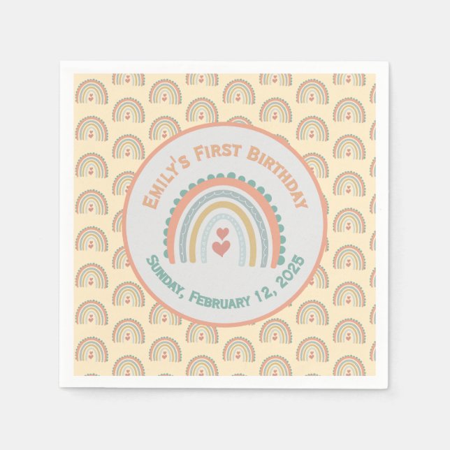 Servilleta De Papel Chica elegante y dulce arcoiris amarillo pálido (Anverso)