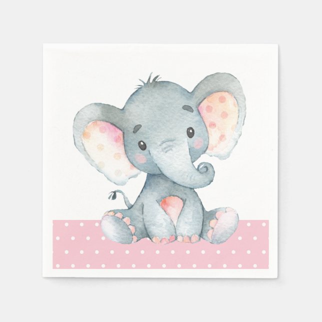 Servilleta De Papel Chica Elephant Baby Shower Pink (Anverso)