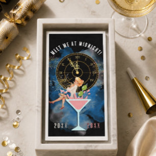 Servilleta De Papel Chica en un vaso de Martini de Año Nuevo