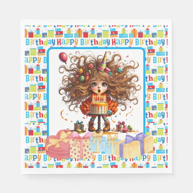 Servilleta De Papel Chica Feliz Cumpleaños (Anverso)