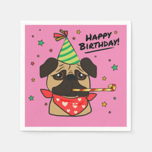 Servilleta De Papel Chica Feliz Cumpleaños Pug