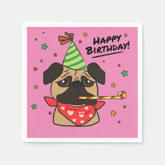 Servilleta De Papel Chica Feliz Cumpleaños Pug (Anverso)