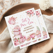 Chica Fiesta de Té Floral Rosa y Oro Cumpleaños