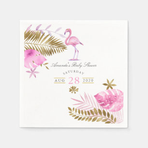 Servilleta De Papel Chica Flamingo Tropical Rosa y Dorado Baby Shower