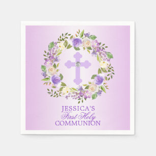 Servilleta De Papel Chica floral color morado primera comunión sagrada