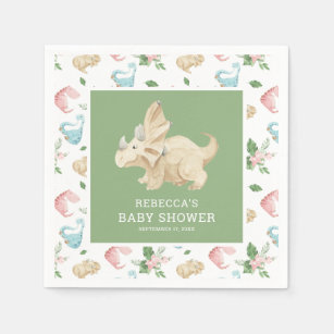 Servilleta De Papel Chica floral cúrcuta Dinosaur Baby Shower