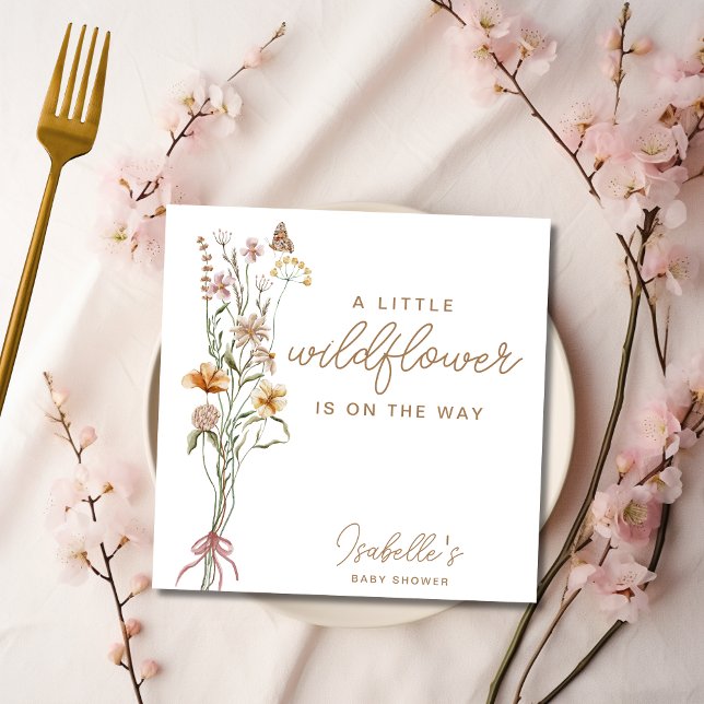 Servilleta De Papel Chica floral de Little Wildflower Baby Shower (Little Wildflower Floral Girl Baby Shower Napkins)