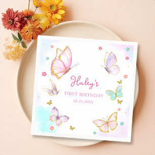 Servilleta De Papel Chica floral mariposa Fiesta de cumpleaños