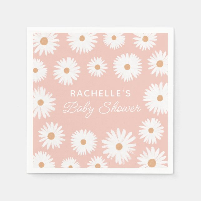 Servilleta De Papel Chica Floral Pink Boho Daisy Baby Shower (Anverso)