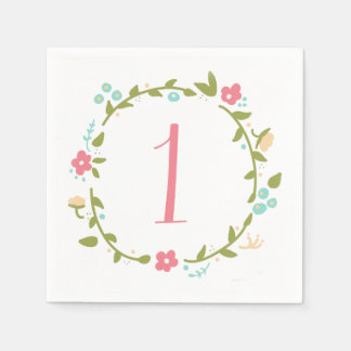 Servilleta De Papel Chica Floral Wreath primer cumpleaños