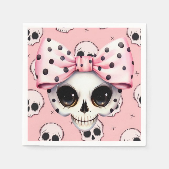 Servilleta De Papel Chica Ghost Skeleton Halloween Tema Rosa (Anverso)