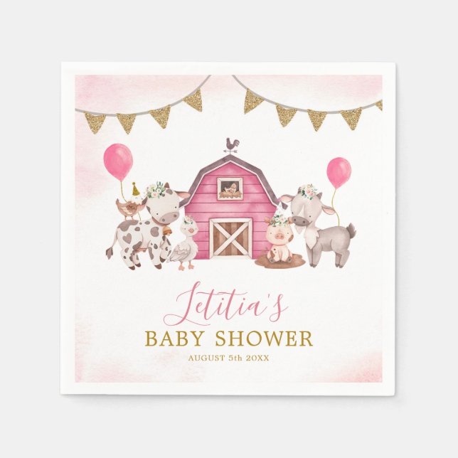 Servilleta De Papel Chica Granja rosa Baby Shower Papel Napkin (Anverso)
