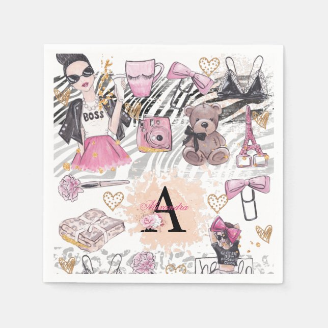 Servilleta De Papel Chica Jefe Lujo Cebra Rosa Negro (Anverso)