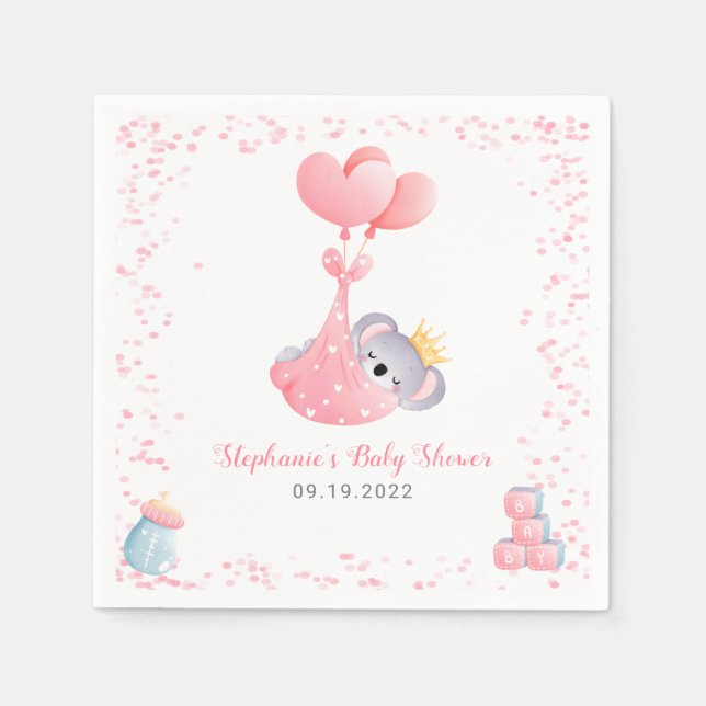 Servilleta De Papel Chica Koala Bear Rosa Baby Shower (Anverso)