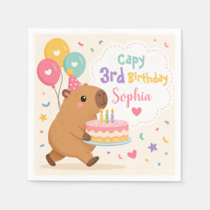 Servilleta De Papel Chica linda de capybara Pastel rosa de cumpleaños