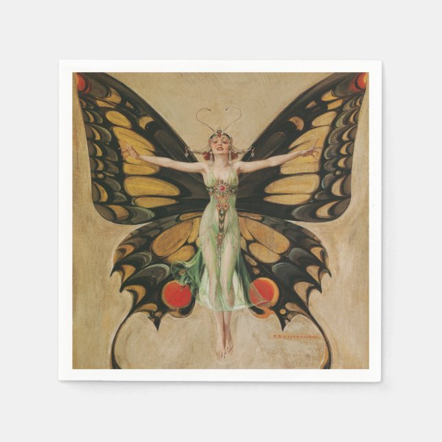 Servilleta De Papel Chica Mariposa de Leyendecker Arte Deco Antiguo (Anverso)
