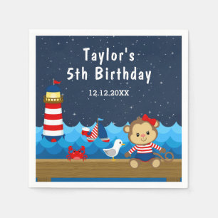 Servilleta De Papel Chica Náutica Mono Rojo y Azul Cumpleaños