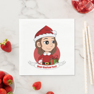 Servilleta De Papel chica navidad con pelo ondulado marrón