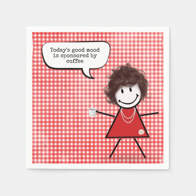 Servilleta De Papel Chica pala con tazón de café en Gingham (Anverso)