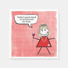 Servilleta De Papel Chica Palito Con Copa De Vino Sobre Gingham