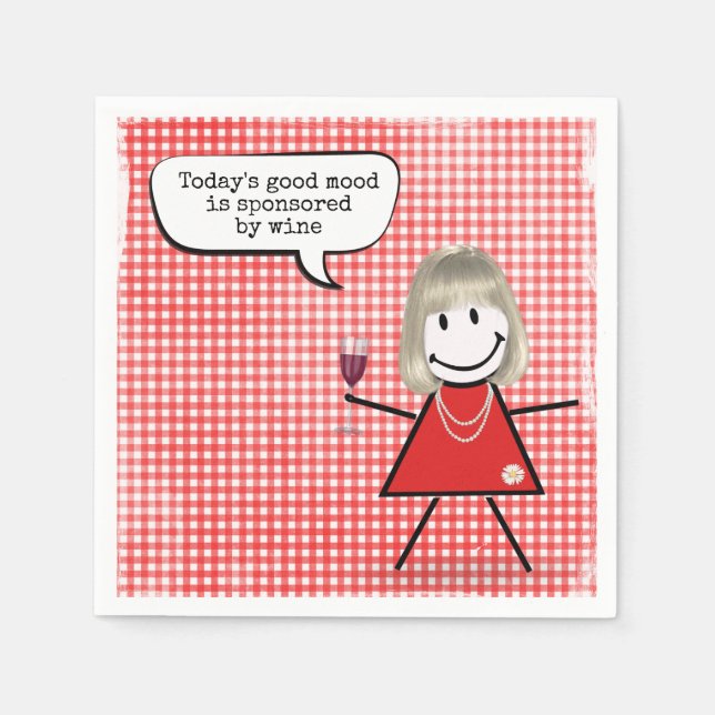 Servilleta De Papel Chica Palito Con Copa De Vino Sobre Gingham (Anverso)
