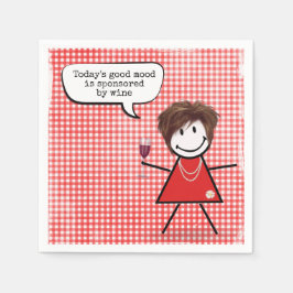 Servilleta De Papel Chica Palito Con Copa De Vino Sobre Gingham