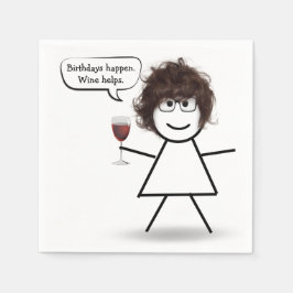 Servilleta De Papel Chica palito de cumpleaños con copa de vino