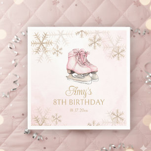 Servilleta De Papel Chica patinando sobre hielo Cumpleaños Lazo rosa C