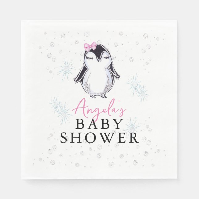Servilleta De Papel Chica Penguin Winter Baby Shower (Anverso)