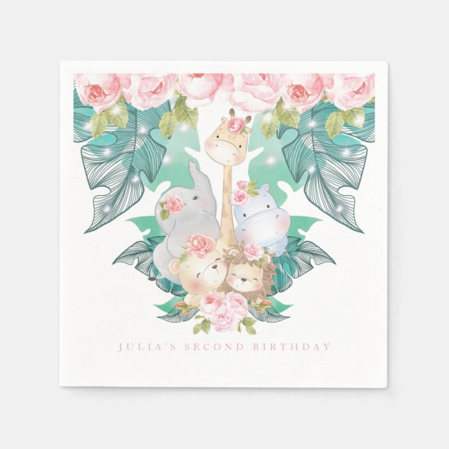 Servilleta De Papel Chica personalizada Cumpleaños animales de la jung (Anverso)