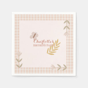 Servilleta De Papel Chica Pink Gingham Wildflowers Mariposa