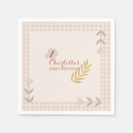 Servilleta De Papel Chica Pink Gingham Wildflowers Mariposa
