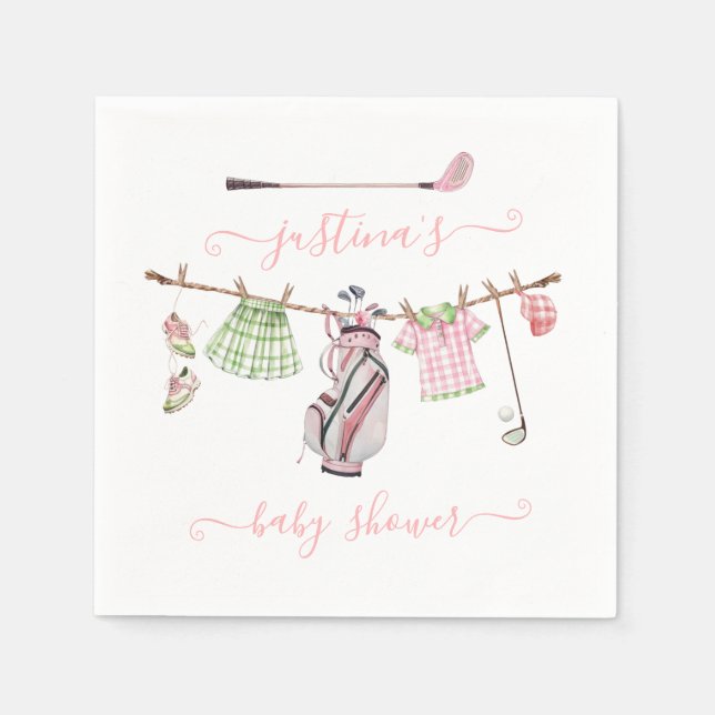 Servilleta De Papel Chica Preppy Golf Baby Shower Clothesline (Anverso)