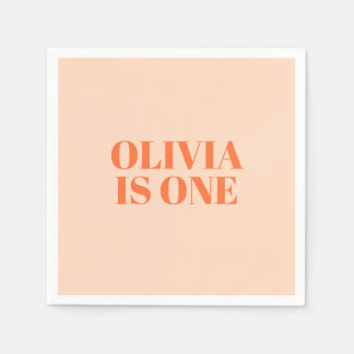 Servilleta De Papel Chica Primer Cumpleaños Peach Moderno