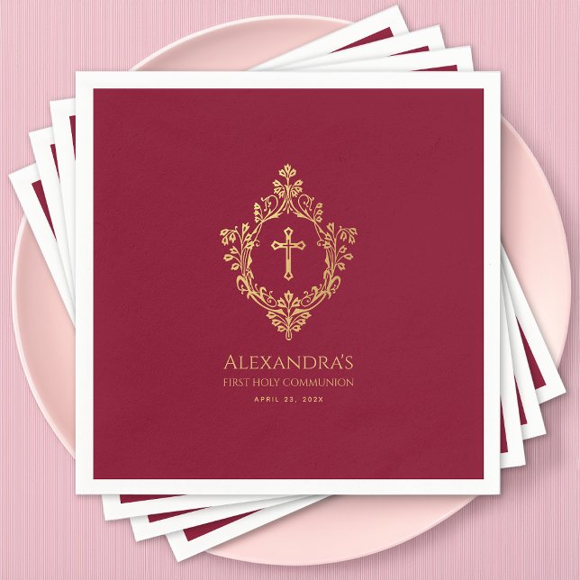 Servilleta De Papel Chica Primera Comunión Borgoña Elegante Escudo de  (Subido por el creador)