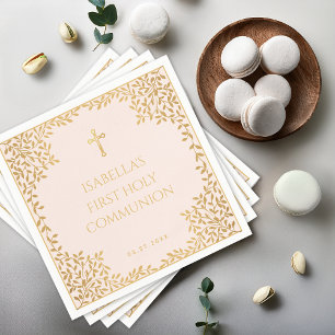 Servilleta De Papel Chica Primera Comunión Faux Gold de color rosa dej