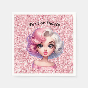 Servilleta De Papel Chica Retro Glamour Animada Linda Belleza de Dibuj