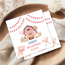 Servilleta De Papel Chica Rosa Animales de granja Fiesta de cumpleaños