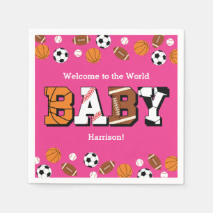 Servilleta De Papel Chica rosa Baby Shower deportivo