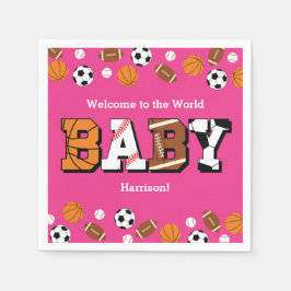 Servilleta De Papel Chica rosa de Baby Shower deportivo