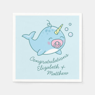 Servilleta De Papel Chica rosa de Cute Narwhal Baby Shower Kawaii
