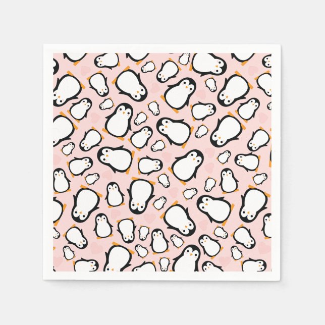 Servilleta De Papel Chica rosa de Cute Penguin Baby Shower (Anverso)