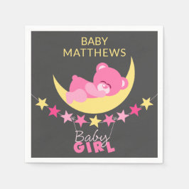 Servilleta De Papel Chica Rosa Dormido Teddy Bear En Moon Baby Shower
